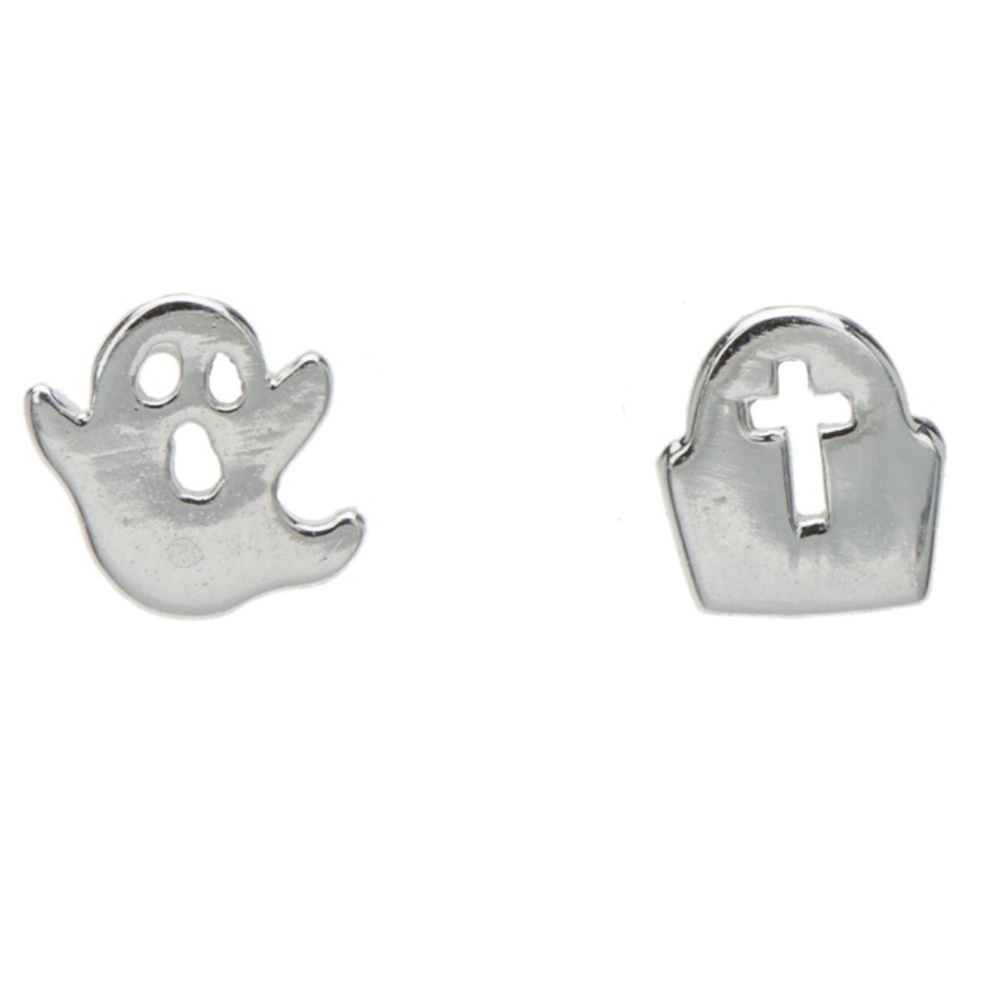 Sterling Silver Ghost Grave Asymmetrical Stud Earrings